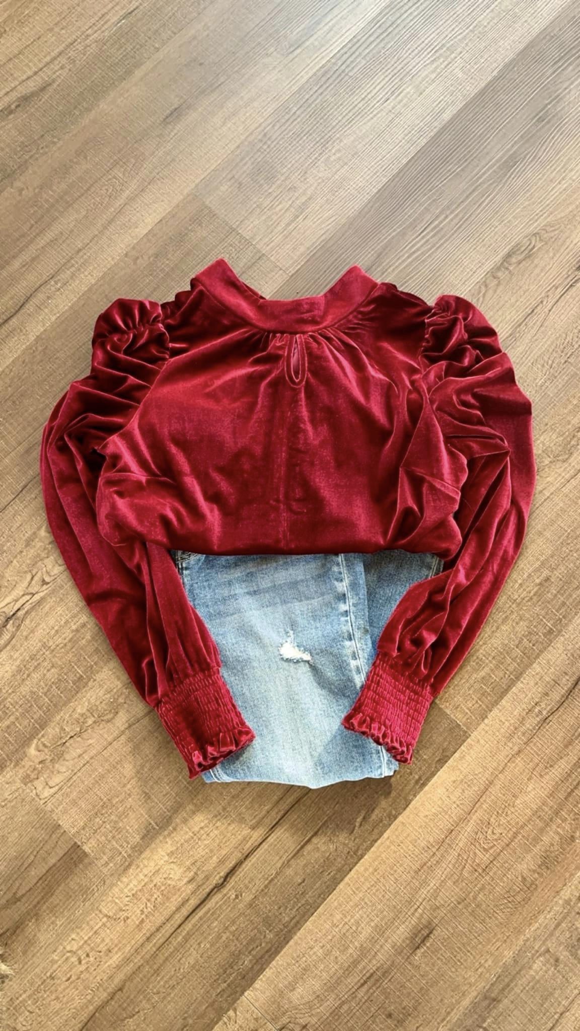 Wine Velvet Blouse Top SALE