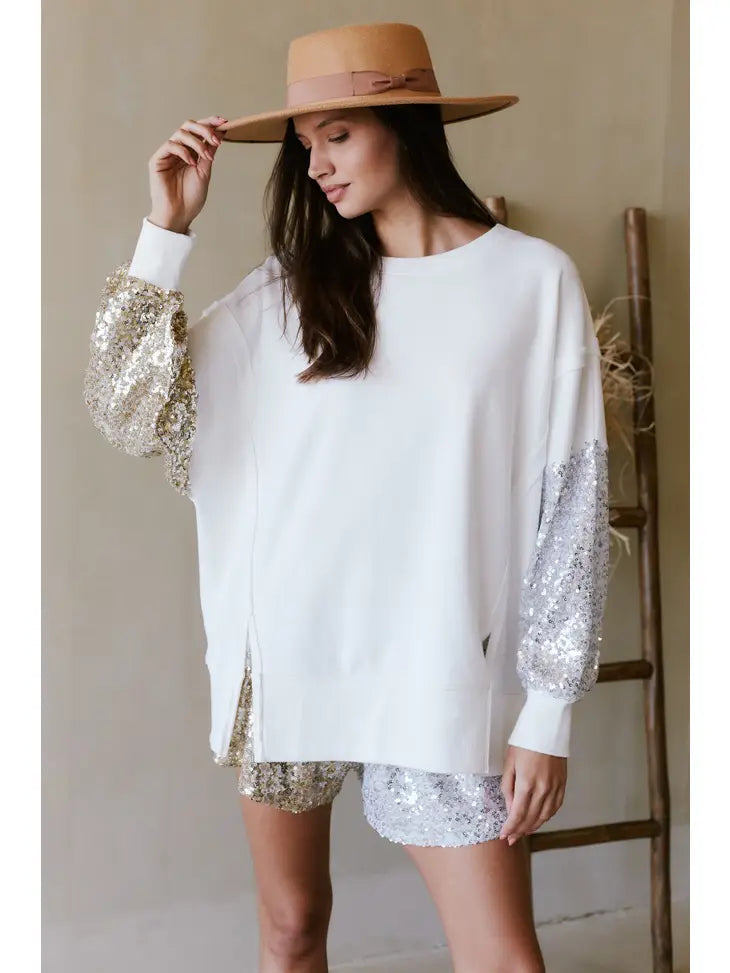 Sequin Color Block Sleeve Top SALE