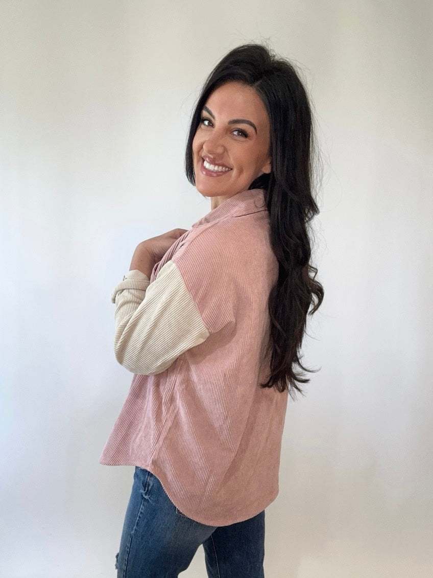 Color Block Button Down Top/Shacket