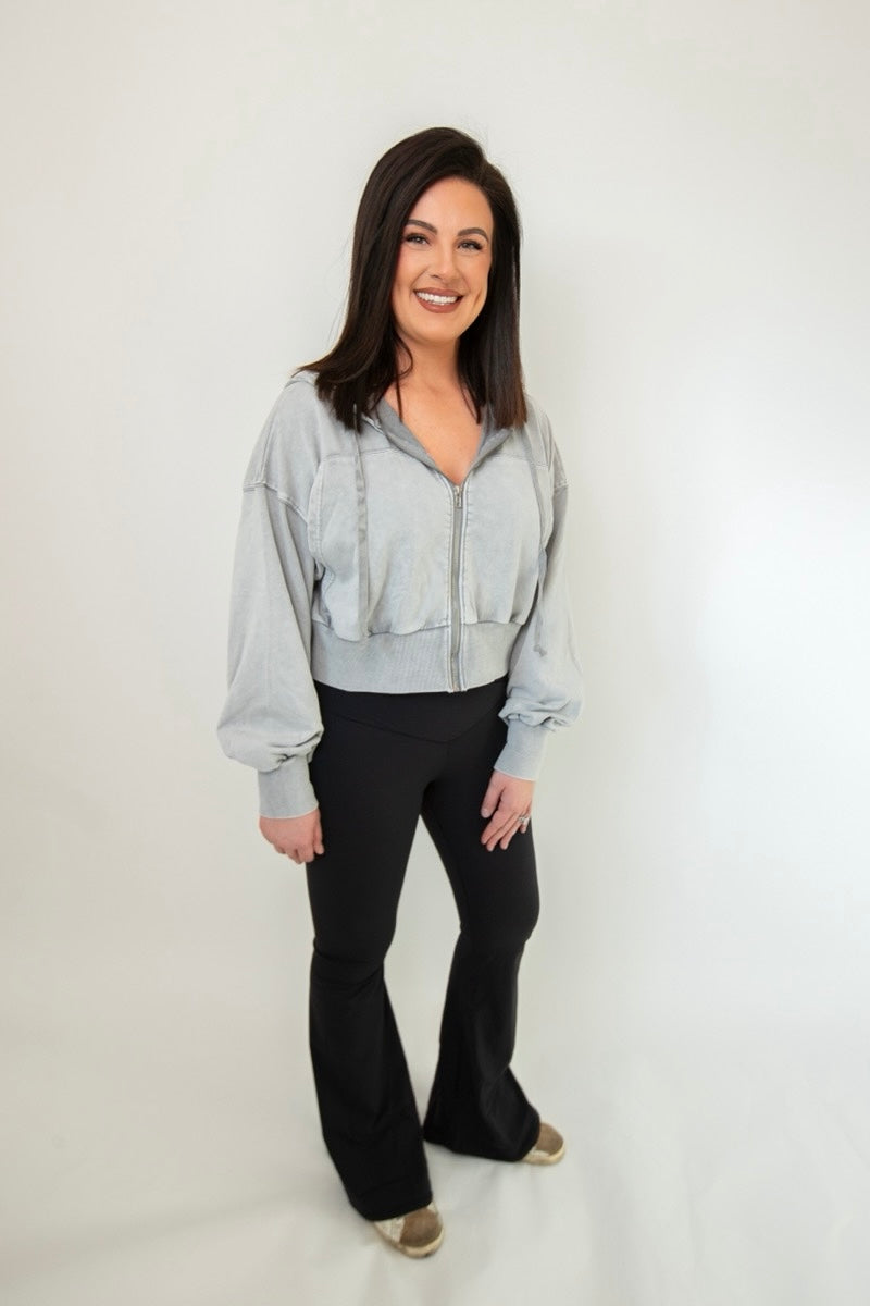 Avery Mineral Wash Gray Zip Hoodie