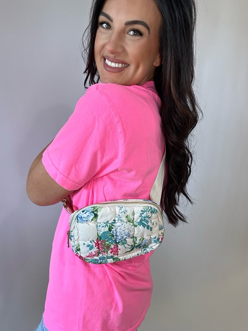 Floral Puffer Quilted Belt Bag