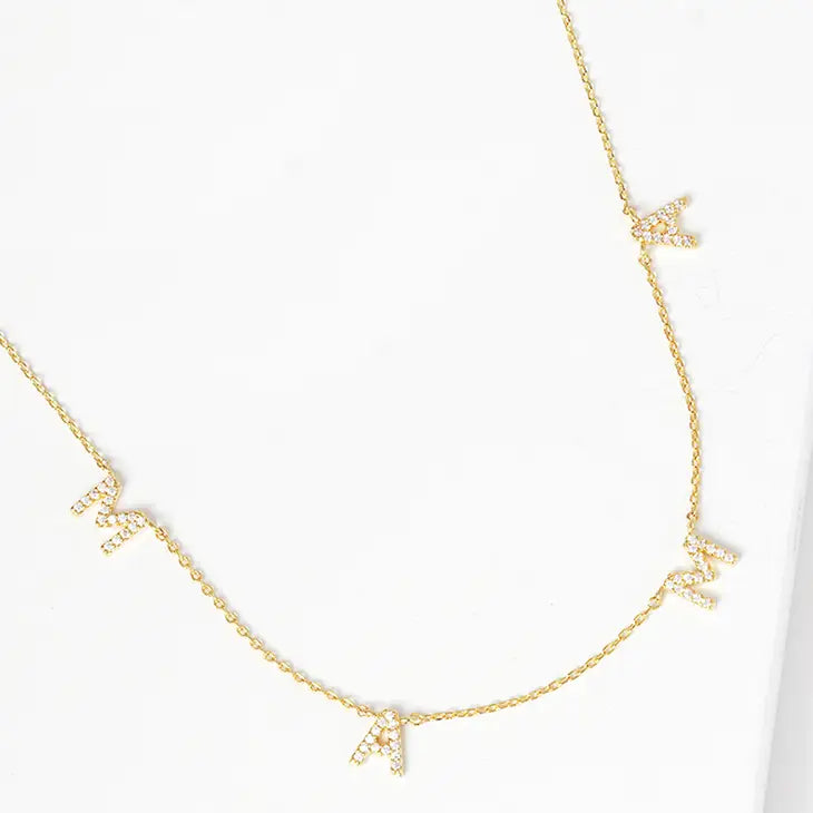 Gold Rhinestone MAMA Necklace Jewelry