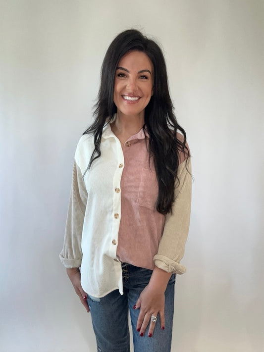Color Block Button Down Top/Shacket