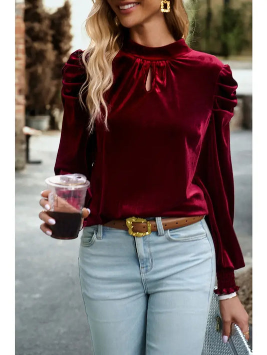 Wine Velvet Blouse Top SALE