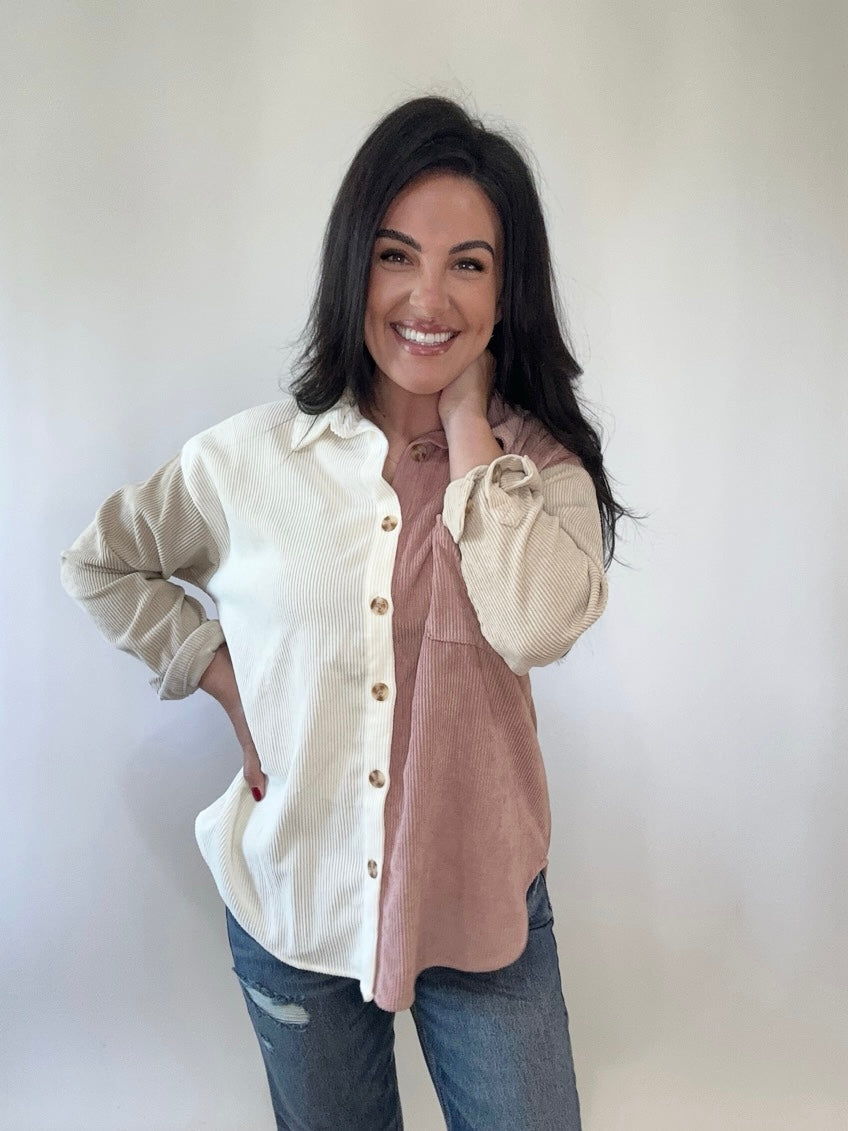 Color Block Button Down Top/Shacket