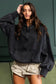 Black Washed Half Zip Pullover Hoodie