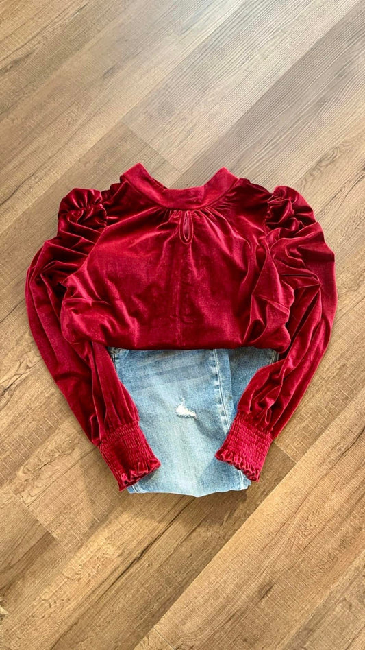 Wine Velvet Blouse Top SALE