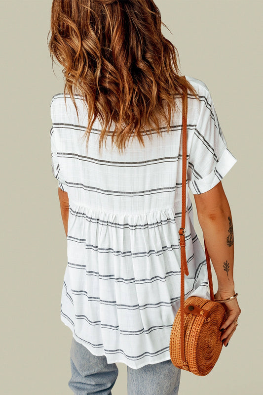 Striped V Neck Blouse