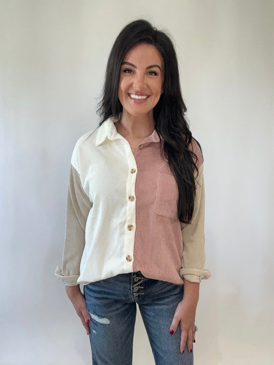Color Block Button Down Top/Shacket
