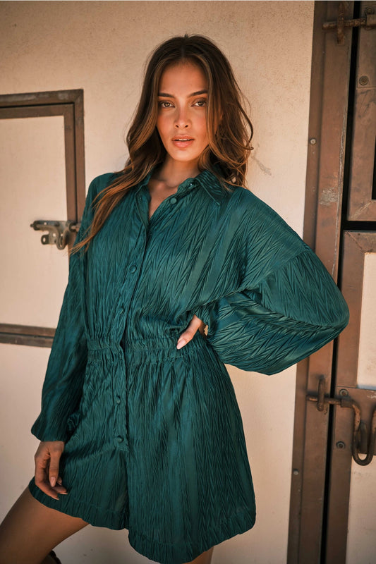 Textured Button Down Romper