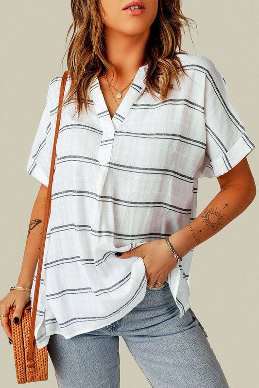 Striped V Neck Blouse