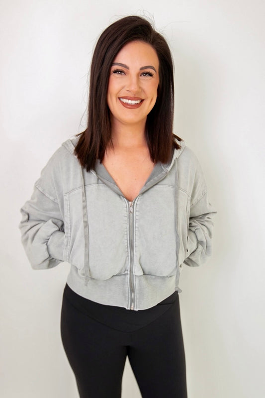 Avery Mineral Wash Gray Zip Hoodie