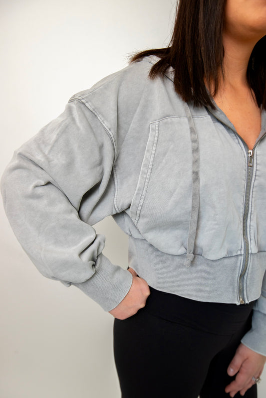 Avery Mineral Wash Gray Zip Hoodie